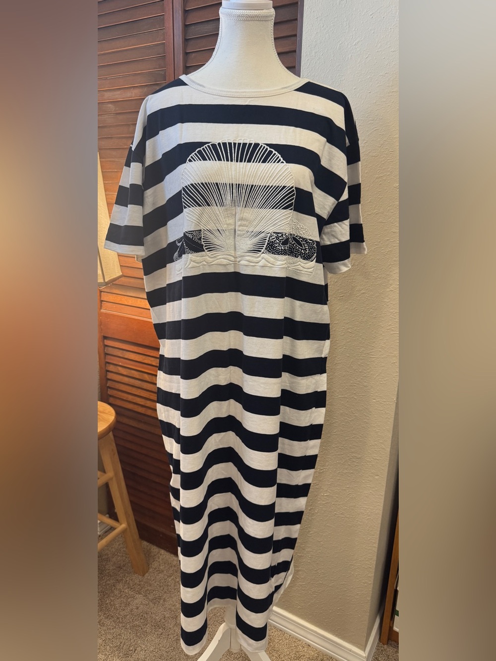 VTG NWT Stanley Michaels Striped Seashell T-Shirt Dress Beach Coverup OS